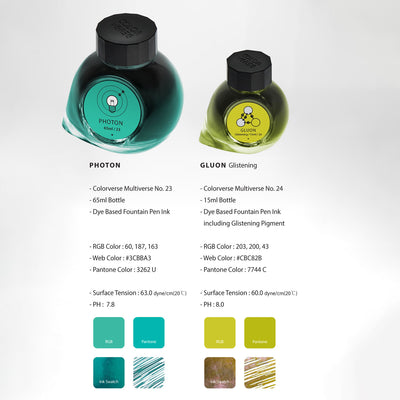 Colorverse Multiverse Photon & Gluon Ink Bottle Turquoise (65ml) + Glistening Light Green (15ml) 2