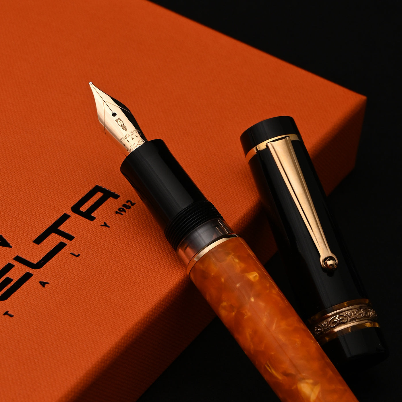 Delta Dolce Vita DV 2.0 Premium Fountain Pen - Black Orange GT 6