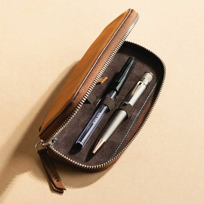 Endless Companion Leather Adjustable 2 Pen Holder - Brown 3