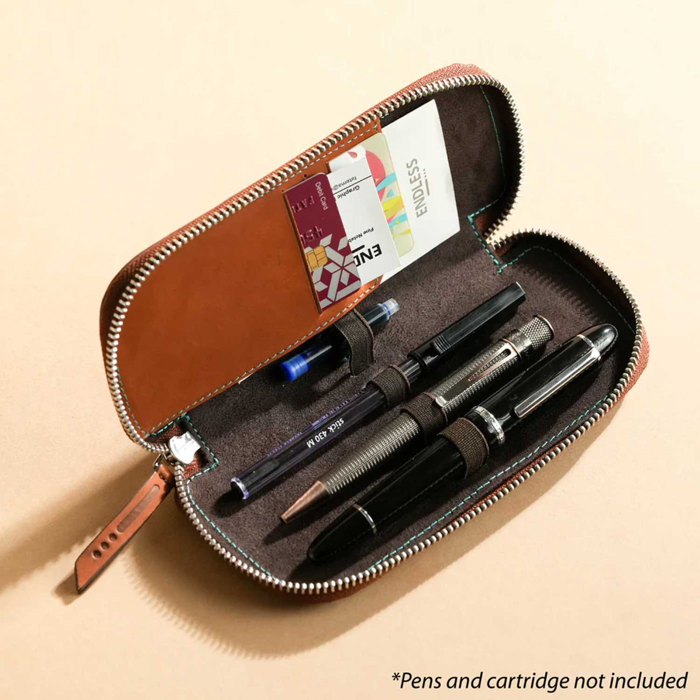 Endless Companion Leather Adjustable 3 Pen Holder - Brown 3