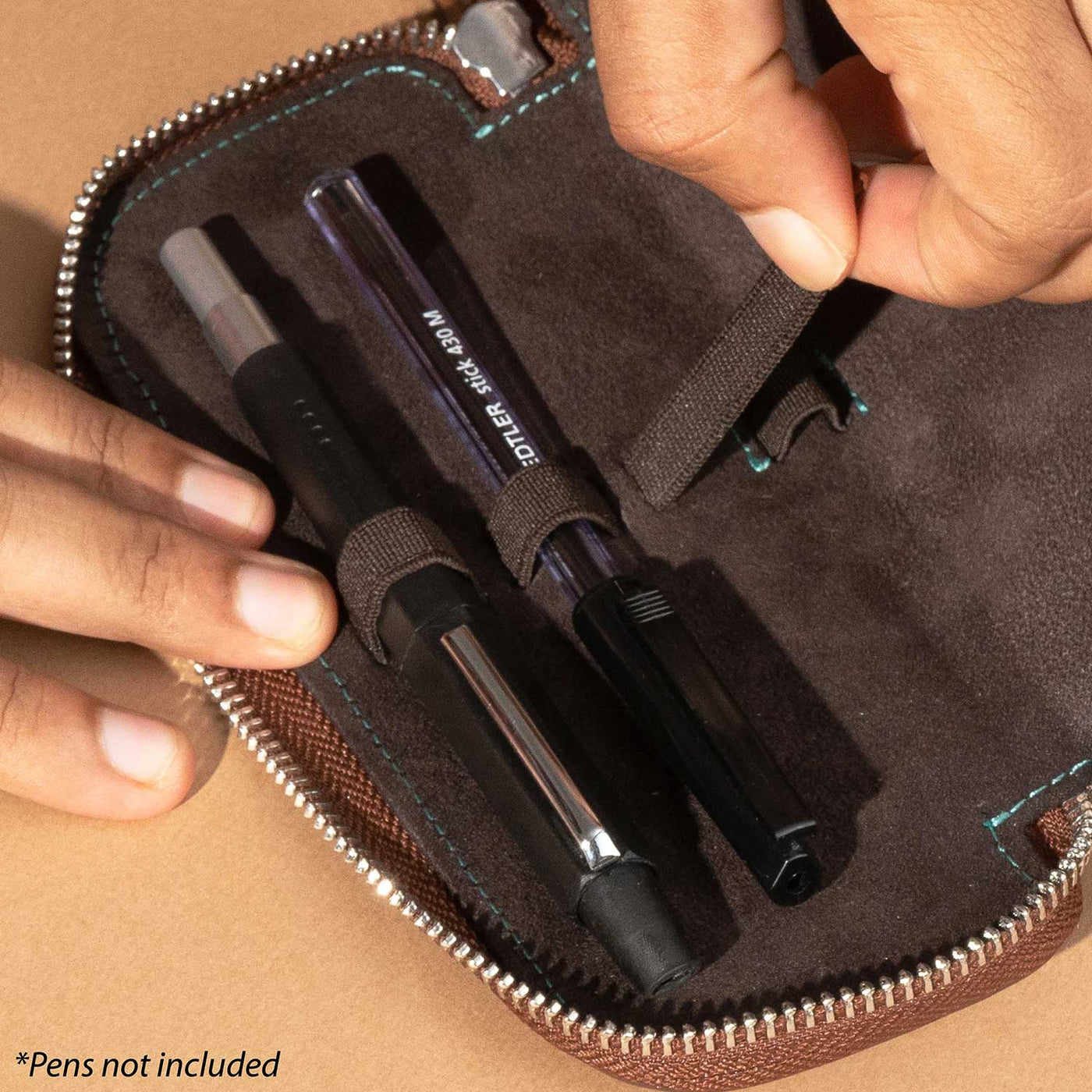 Endless Companion Leather Adjustable 3 Pen Holder - Brown 4