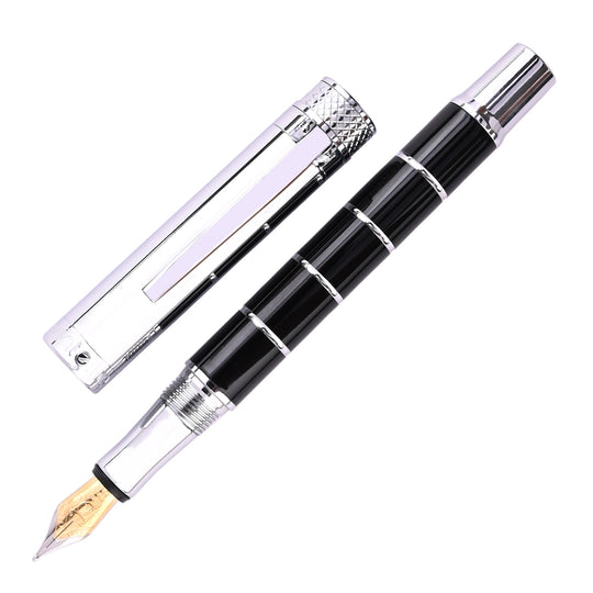 Intellio FDR Fountain Pen - Black Silver Rings CT