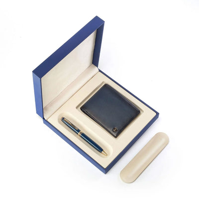 Lapis Bard Gift Set - Contemporary Blue Ball Pen with Ducorium Blue Wallet 1