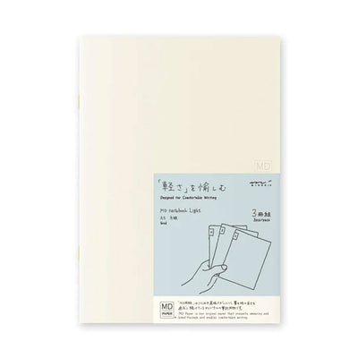 Midori MD Paper Light Ivory Pack of 3 Slim Notebook - A5 Square Ruled 1