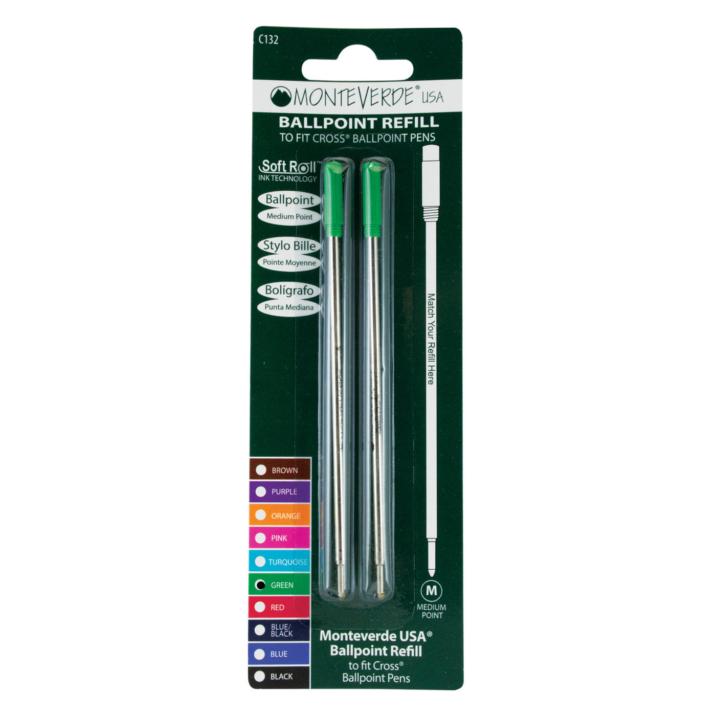 Monteverde Ball Pen Refill for Cross - Medium - Green - Pack of 2 4