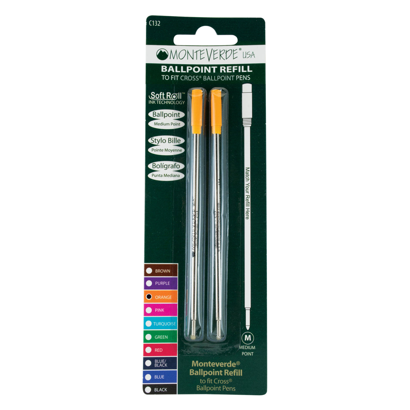 Monteverde Ball Pen Refill for Cross - Medium - Orange - Pack of 2 4