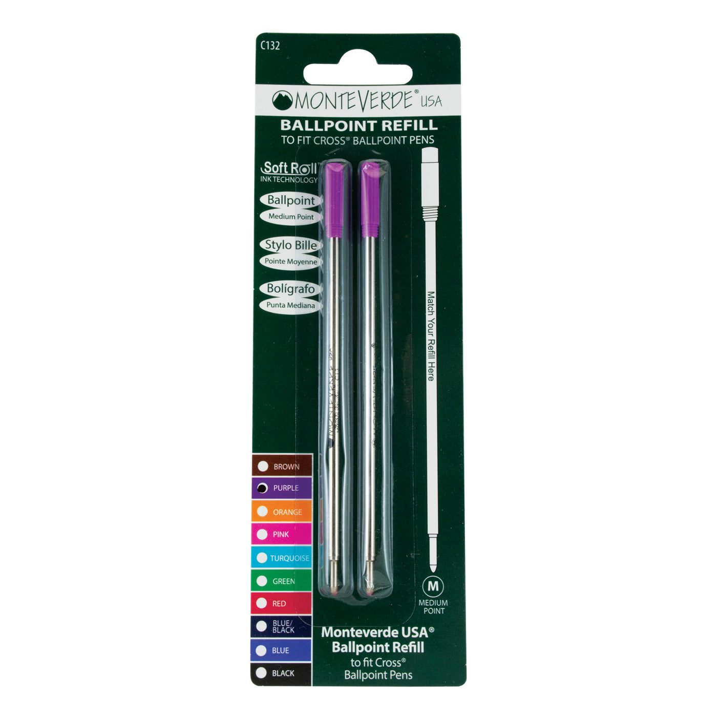 Monteverde Ball Pen Refill for Cross - Medium - Purple - Pack of 2 4