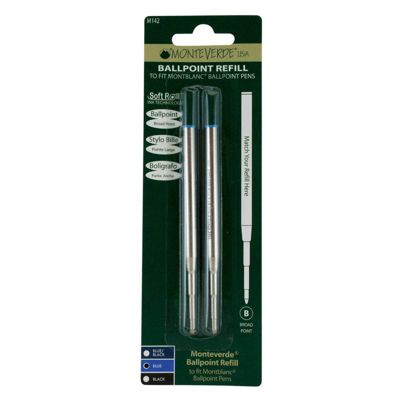 Monteverde Ball Pen Refill for Montblanc - Broad - Blue - Pack of 2 4