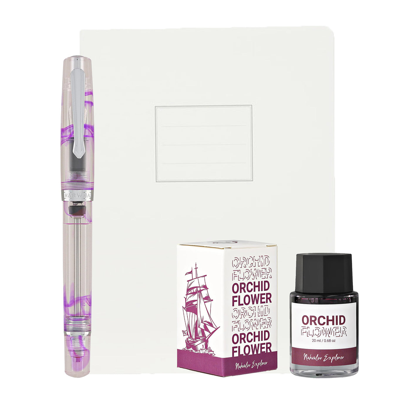 Nahvalur Original Plus Gift Set of Fountain Pen, Notebook & Ink - Melacara Purple 1