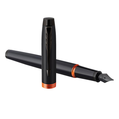 Parker IM Vibrant Rings Fountain Pen - Flame Orange Black BT 1