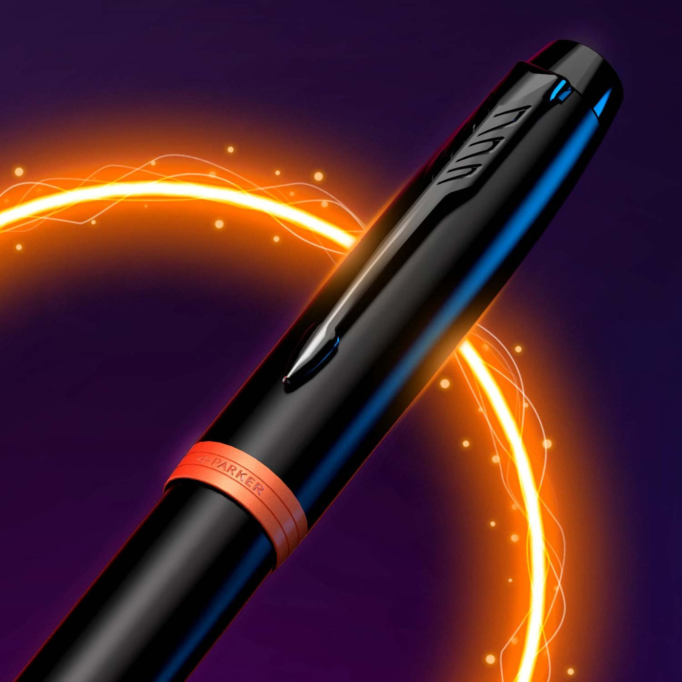 Parker IM Vibrant Rings Fountain Pen - Flame Orange Black BT 8