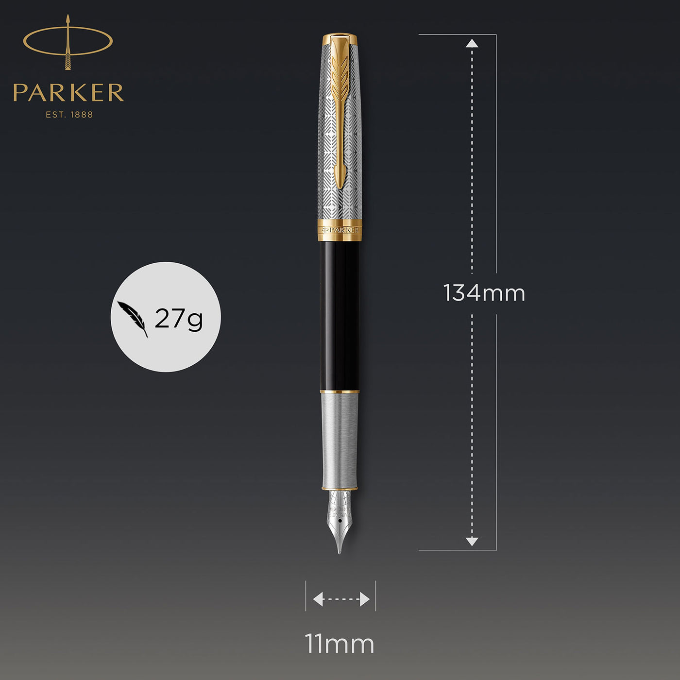 Parker Sonnet Premium Fountain Pen - Metal & Black GT 5