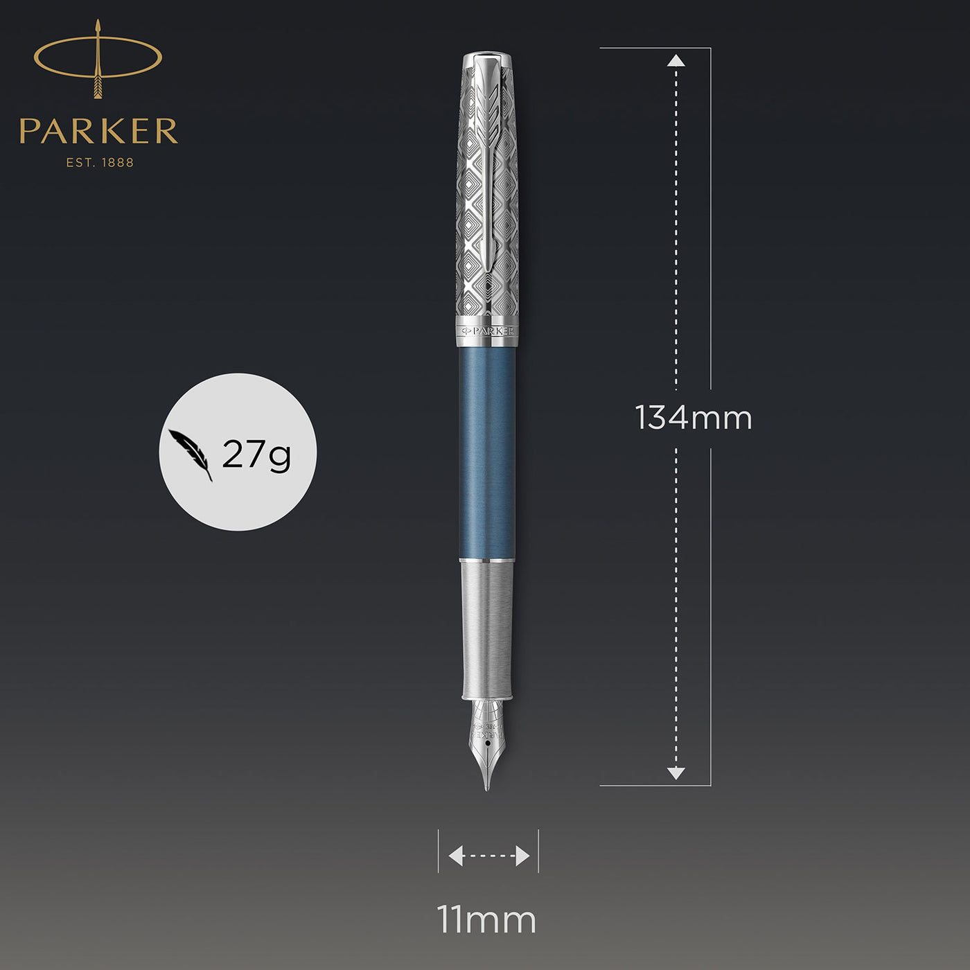 Parker Sonnet Premium Fountain Pen - Metal & Blue CT 7
