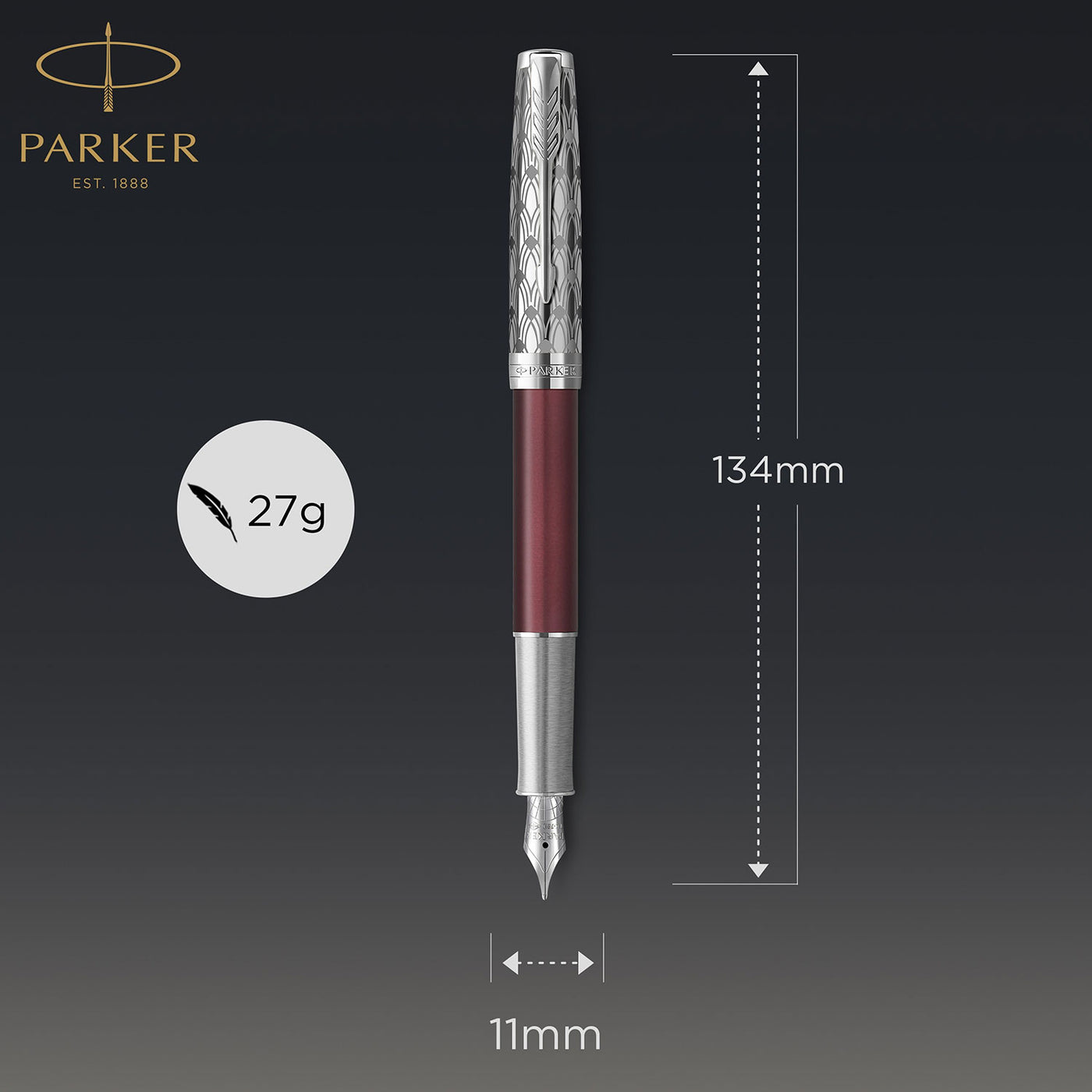 Parker Sonnet Premium Fountain Pen - Metal & Red CT 9