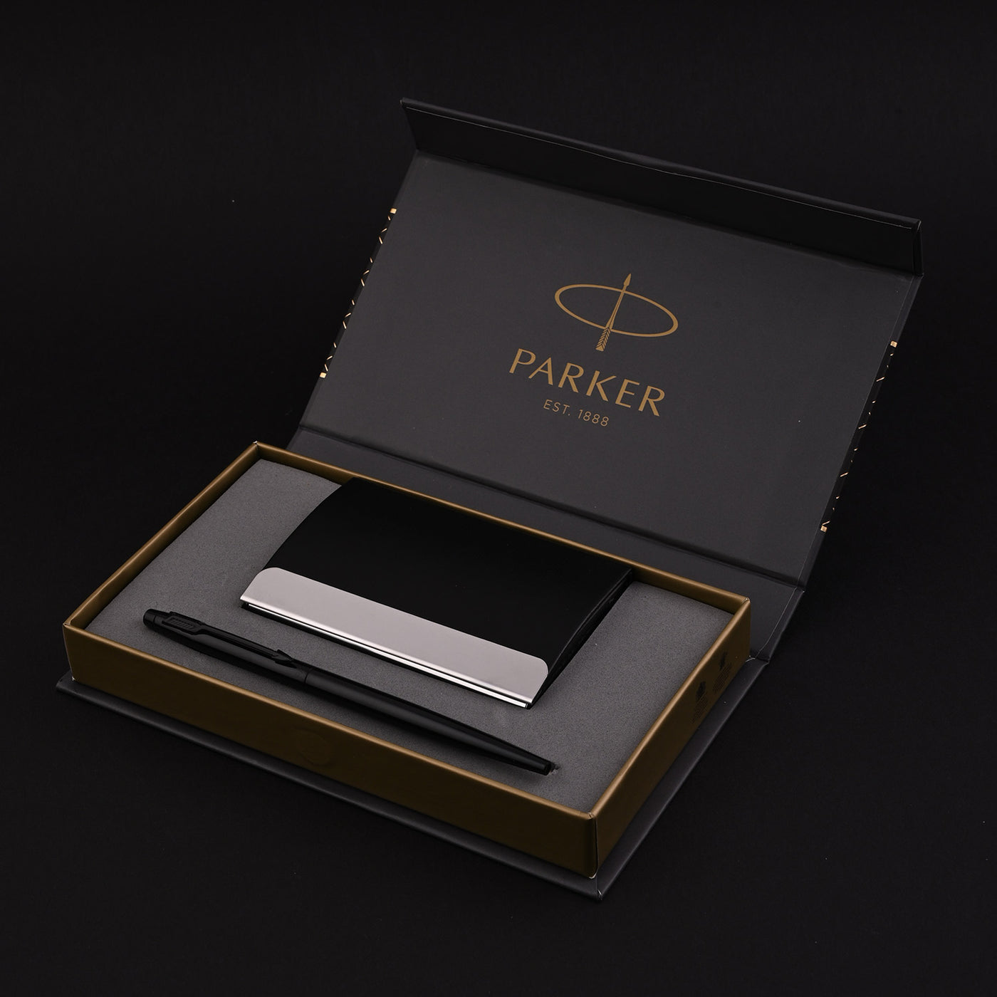 Parker Gift Set - Insignia Lacquer Black BT Ball Pen with Card Holder 1