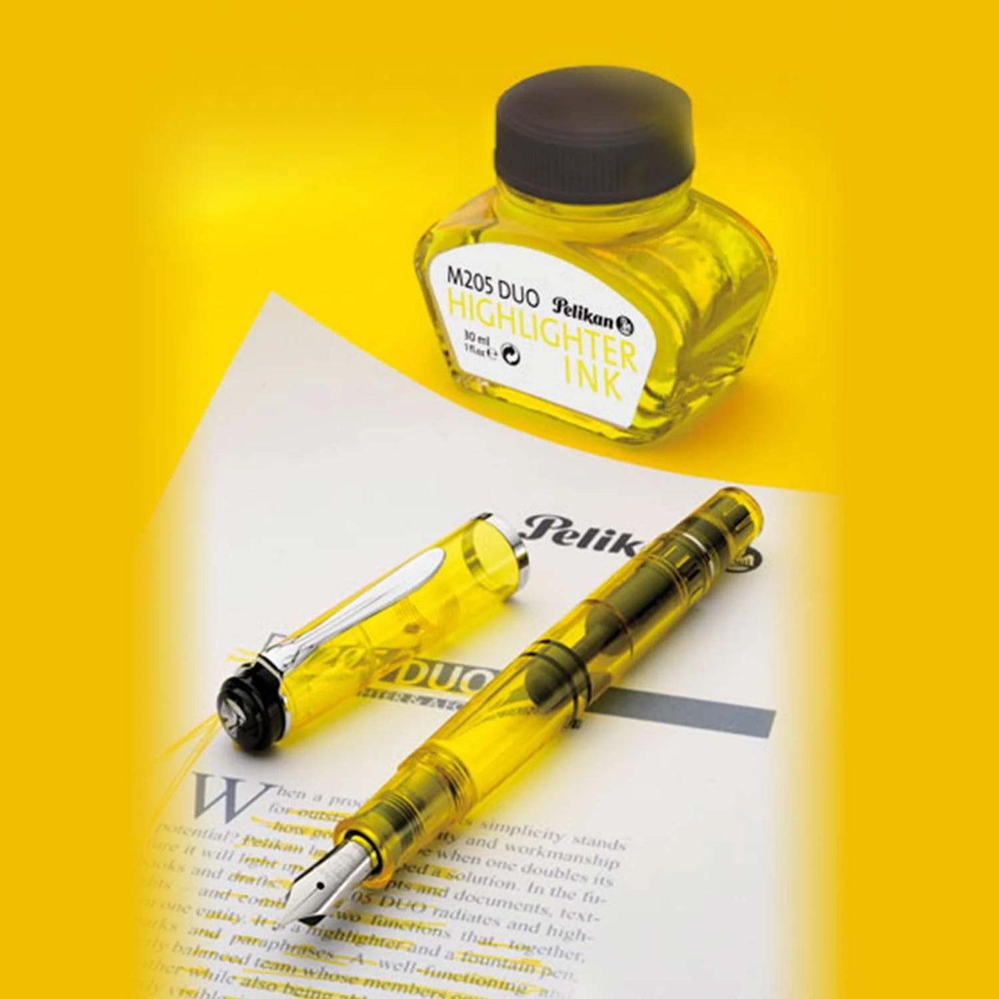Pelikan M205 Fountain Pen Duo Highlighter Yellow (Special Edition) Steel Nib 5