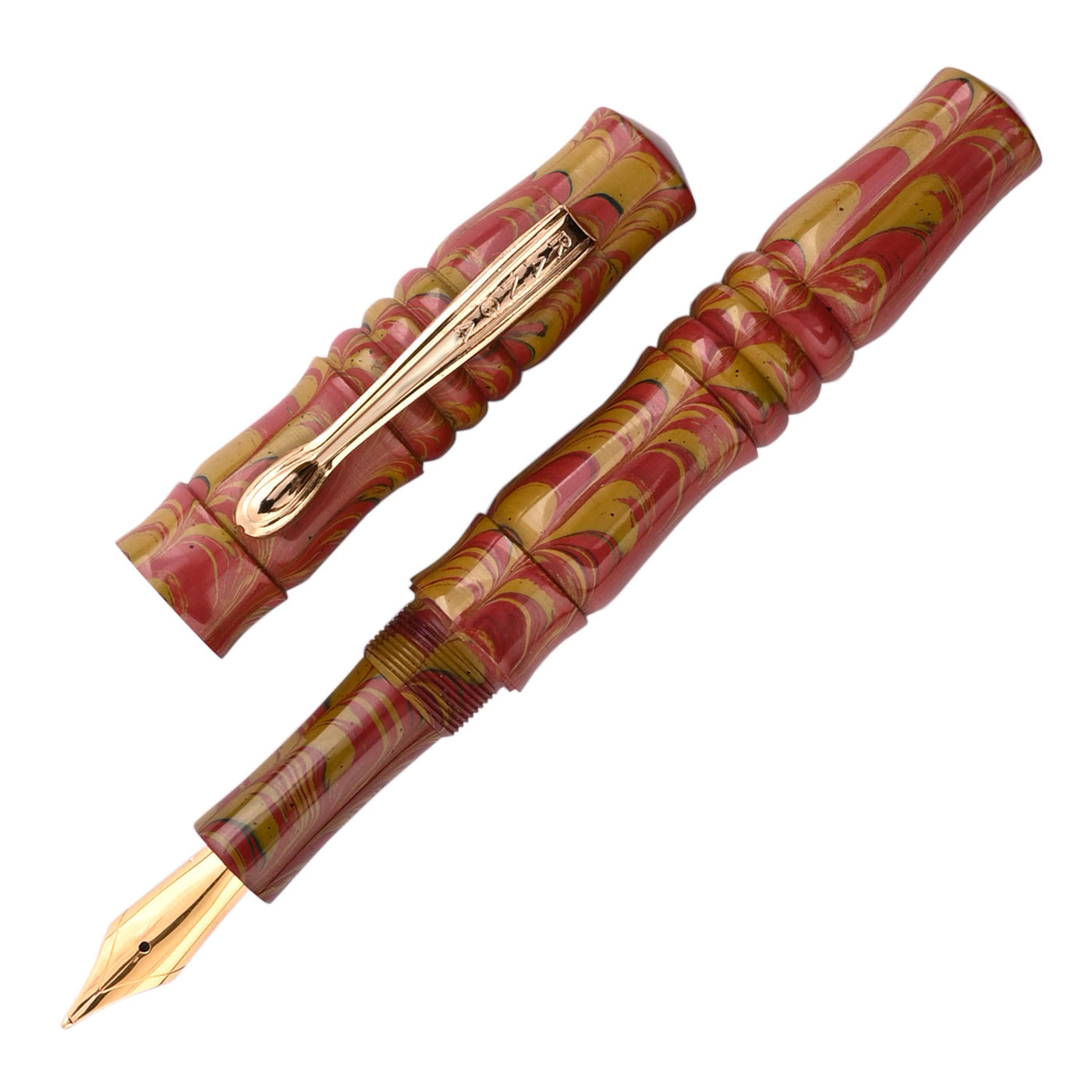 Ranga Designer Special Ebonite Fountain Pen - Mustard Red Ripple GT 1