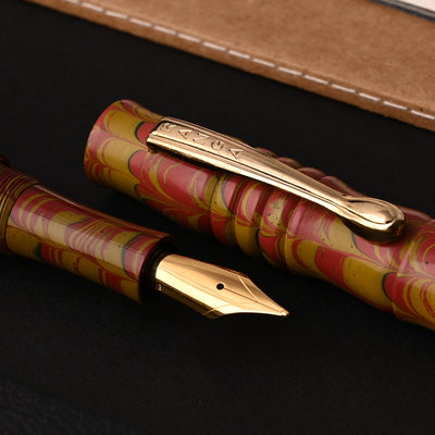 Ranga Designer Special Ebonite Fountain Pen - Mustard Red Ripple GT 9
