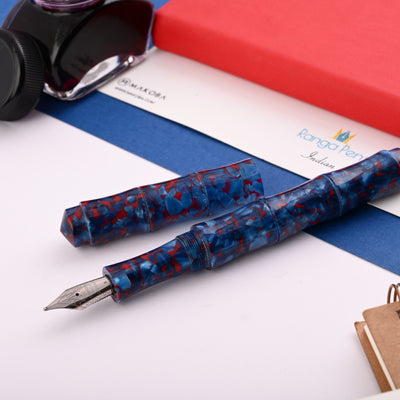 Ranga Regular Bamboo Premium Acrylic Fountain Pen - Blue Red Cracked Ice 11