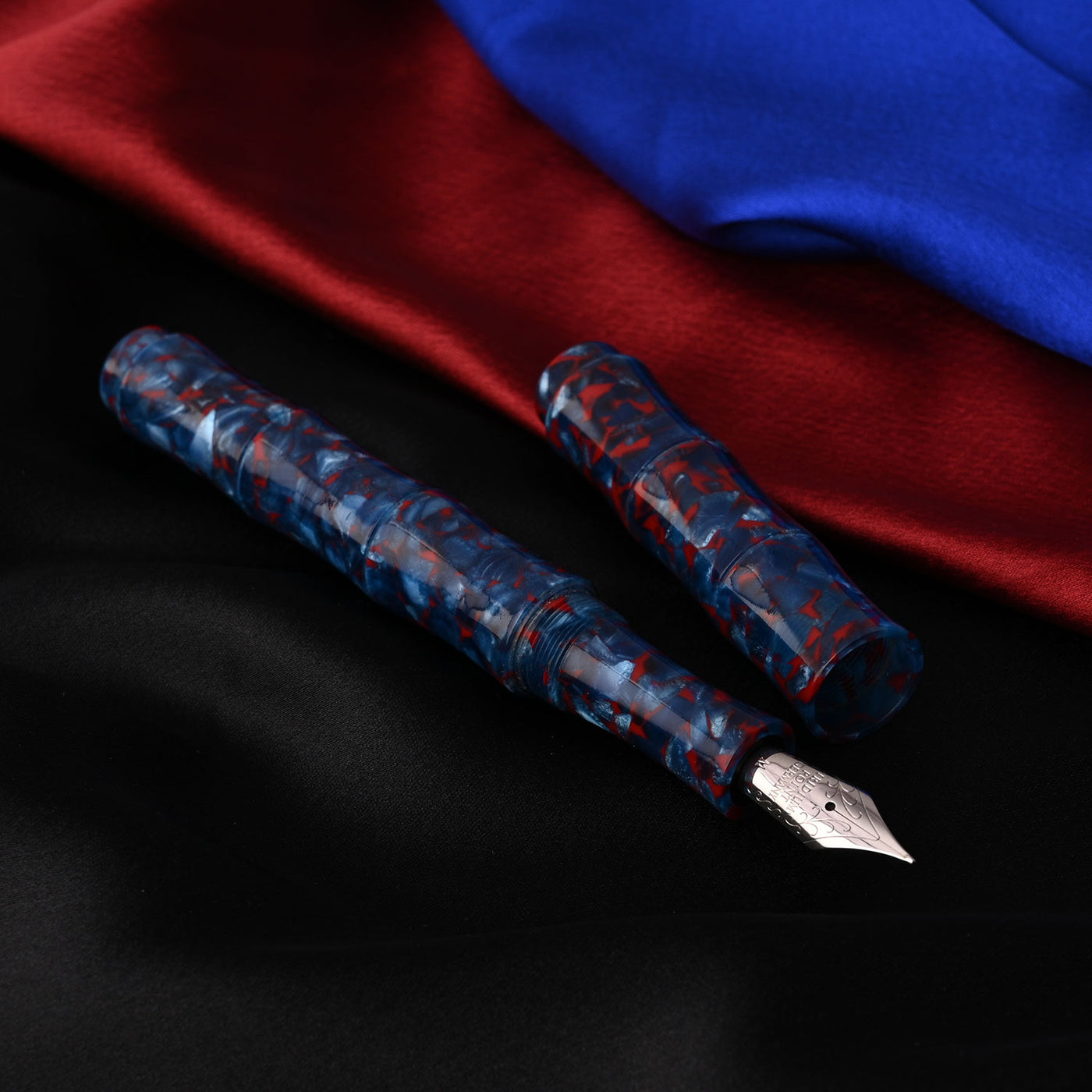 Ranga Regular Bamboo Premium Acrylic Fountain Pen - Blue Red Cracked Ice 6