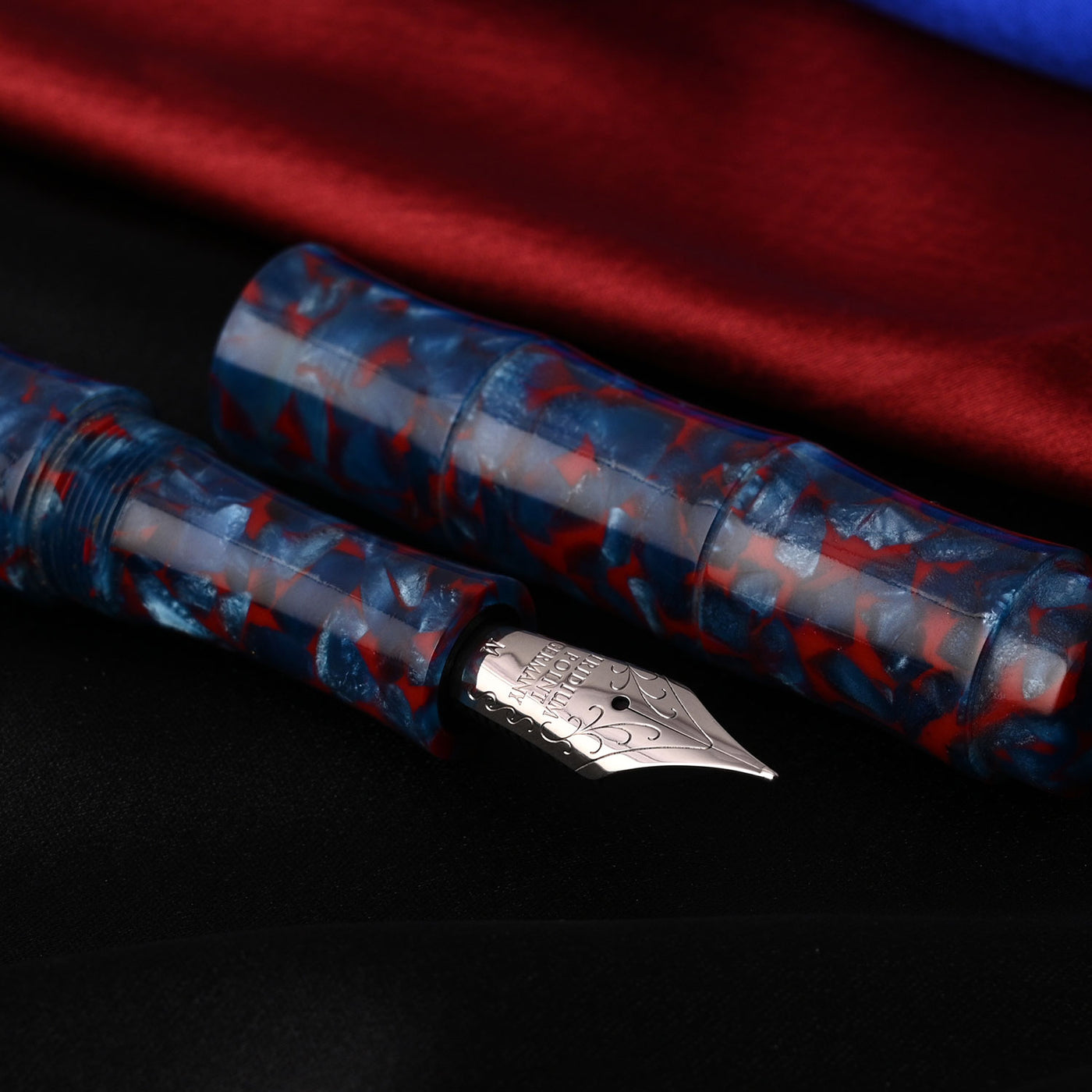 Ranga Regular Bamboo Premium Acrylic Fountain Pen - Blue Red Cracked Ice 7