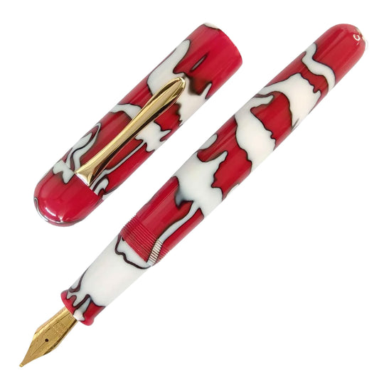 Ranga Splendour Round Regular Acrylic Fountain Pen, White  Red Swirl - Steel Nib