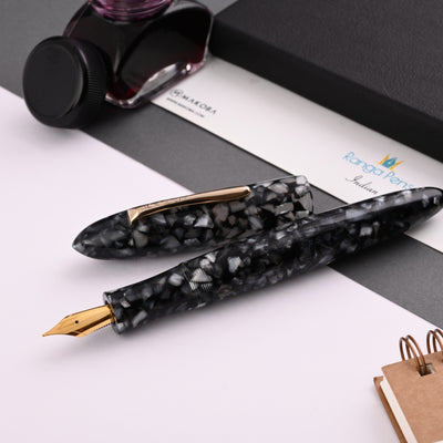 Ranga Splendour Torpedo Premium Acrylic Fountain Pen - Black Cracked Ice GT 1