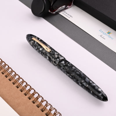Ranga Splendour Torpedo Premium Acrylic Fountain Pen - Black Cracked Ice GT 2