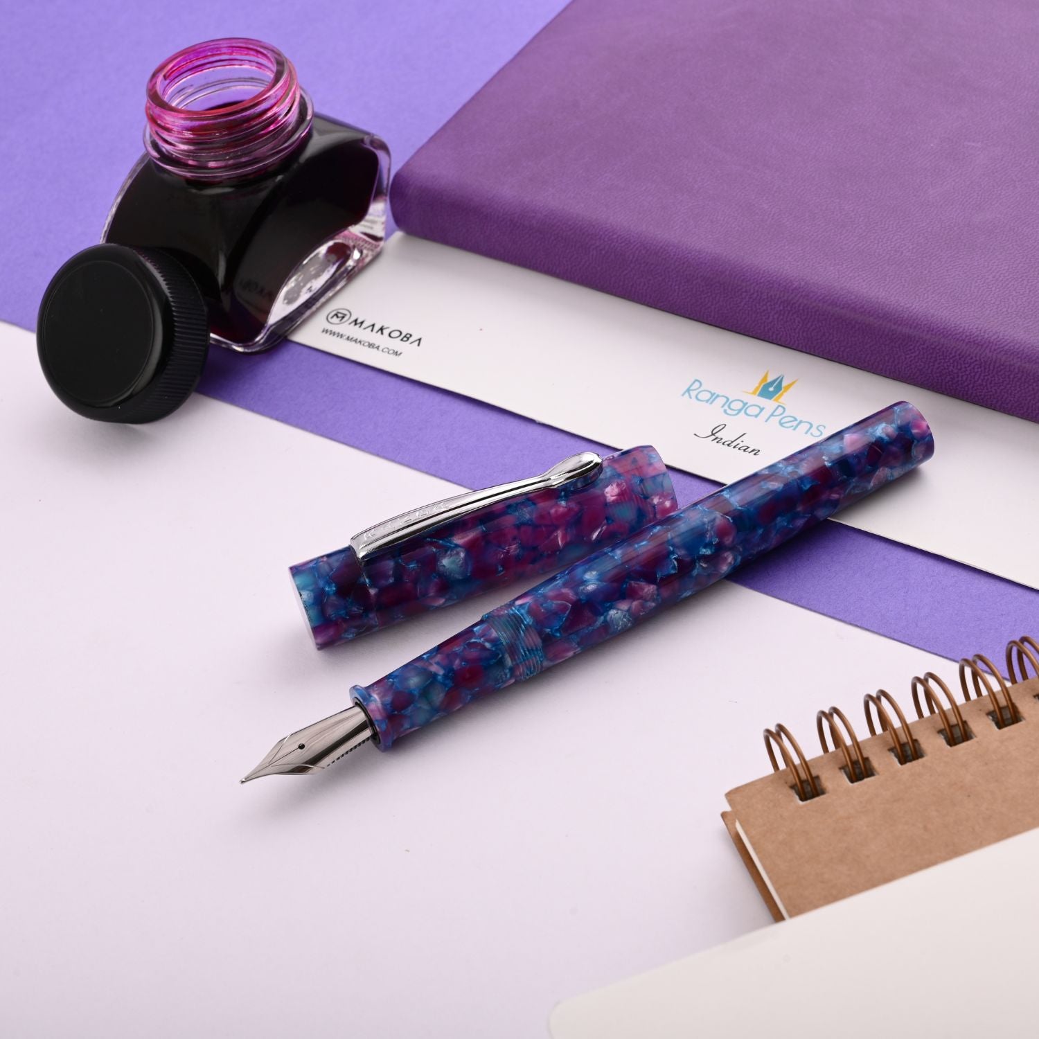 Ranga #3 Premium Acrylic Fountain Pen - Purple Blue Cracked Ice CT – Makoba