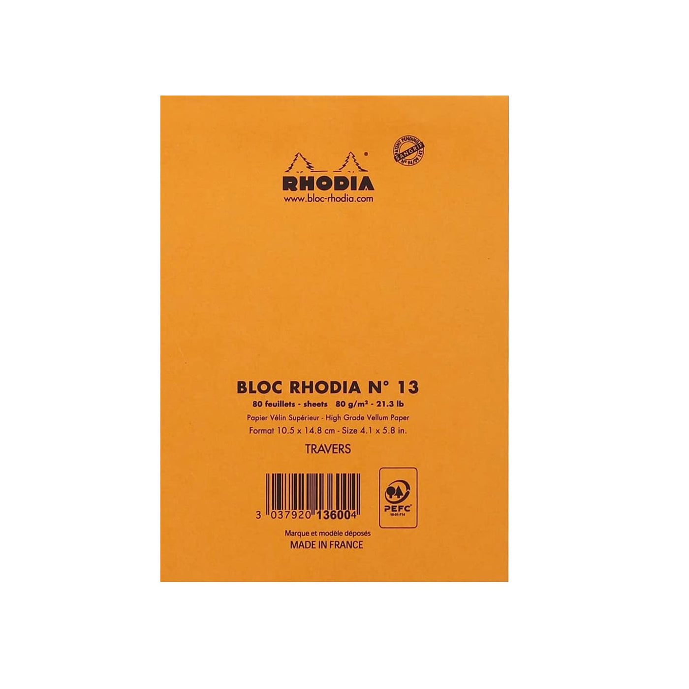 Rhodia No.13 Orange Notepad - A6, Ruled 3