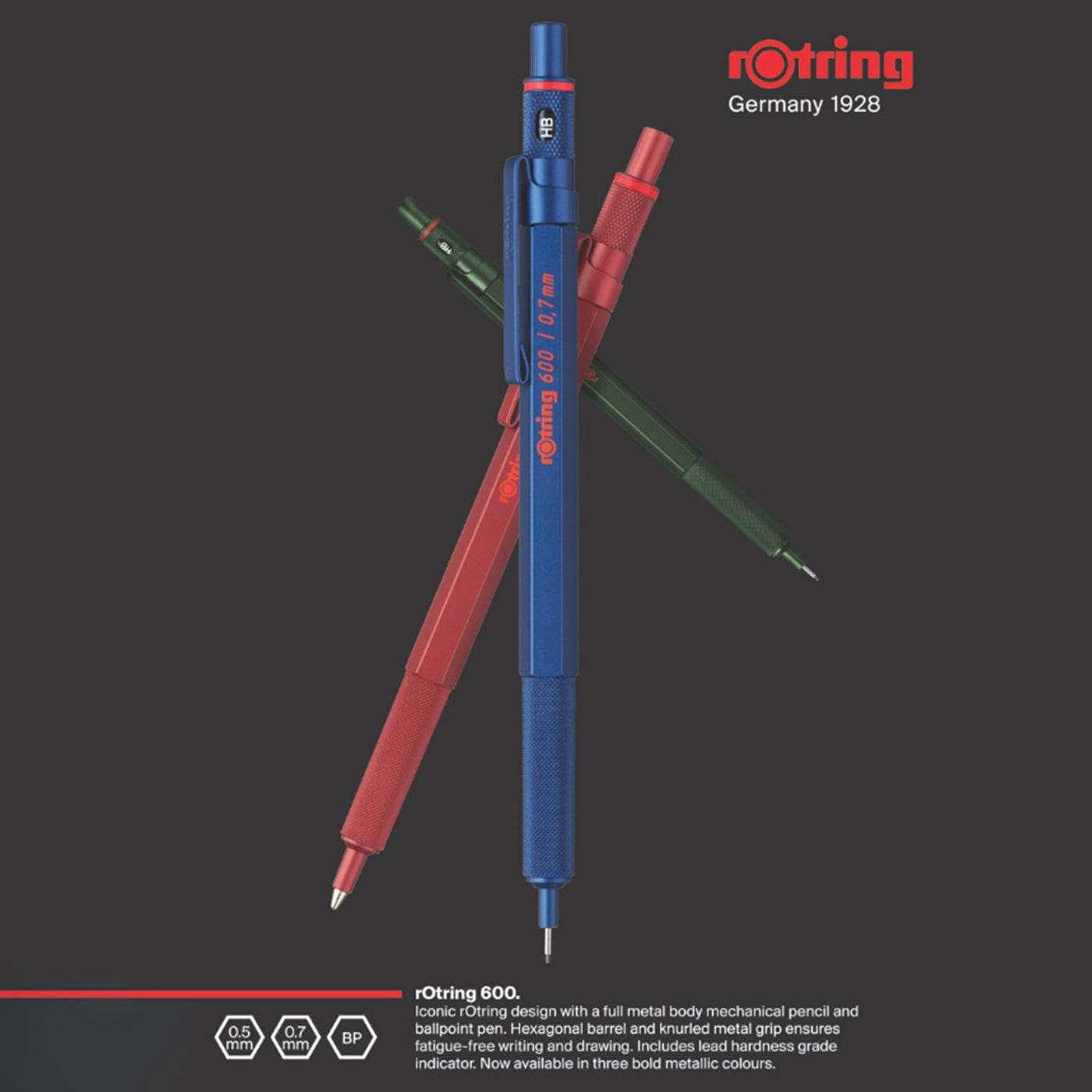 Rotring 600 0.7mm Mechanical Pencil - Blue 6