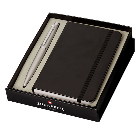 Sheaffer Gift Set - VFM Strobe Silver Ball Pen with A6 Black Notebook