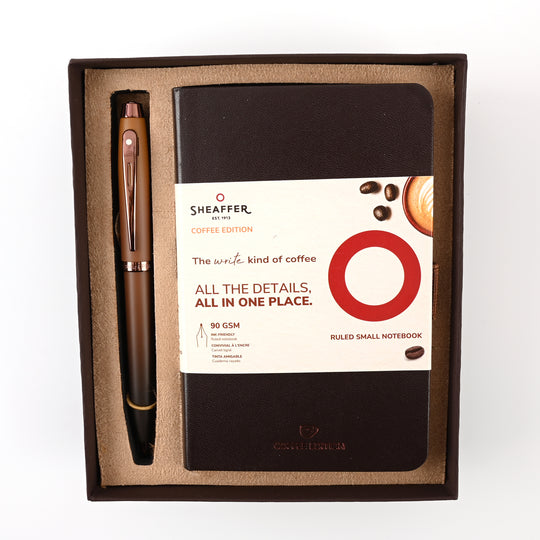 Sheaffer 9374 Gift Set - 100 Series Coffee Matte Brown Ball Pen with Brown Small Notebook