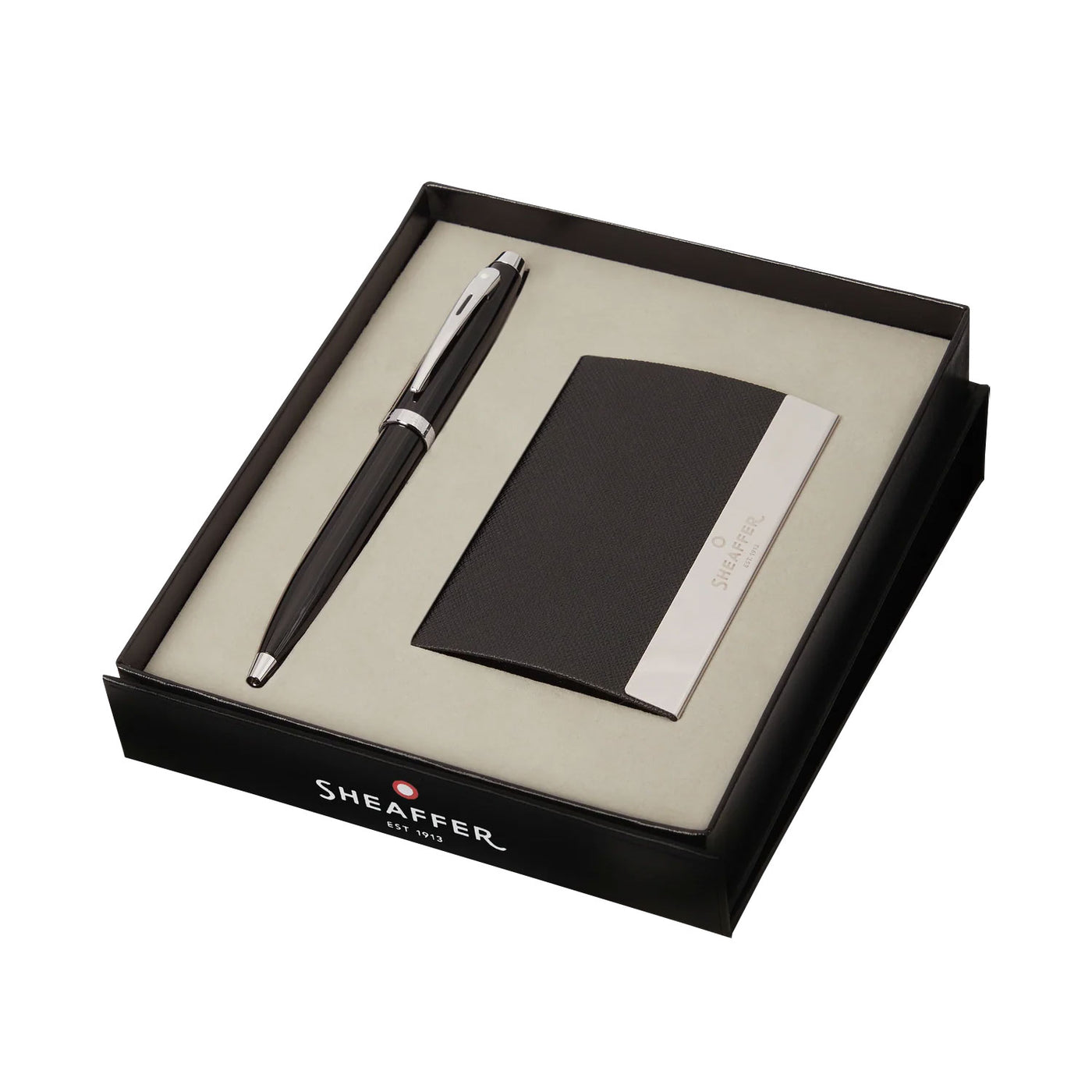Sheaffer Gift Set - 100 Series Glossy Black CT Ball Pen with Business Card Holder 1