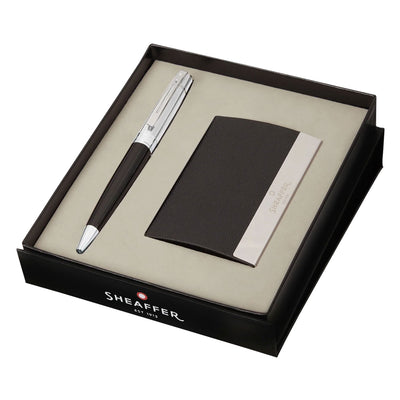 Sheaffer Gift Set - 300 Series Glossy Black & Chrome CT Ball Pen with Business Card Holder 1