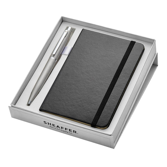 Sheaffer Gift Set - VFM Silver Ball Pen with A6 Black Notebook