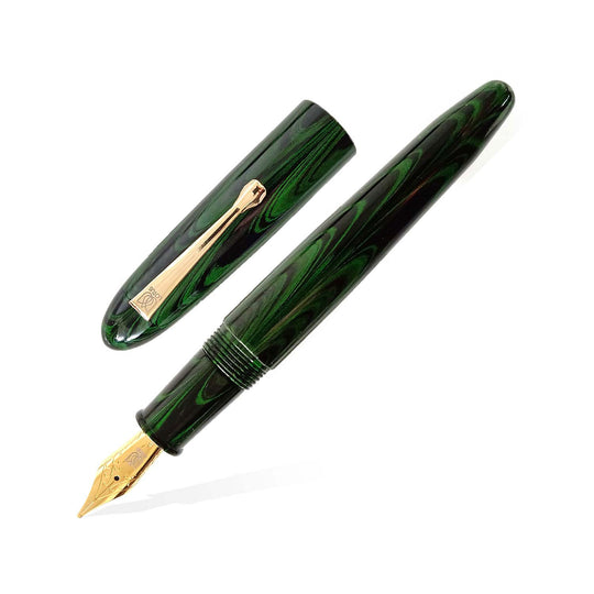 Lotus Shikhar Fountain Pen, Green Swirl - Jowo Steel Nib