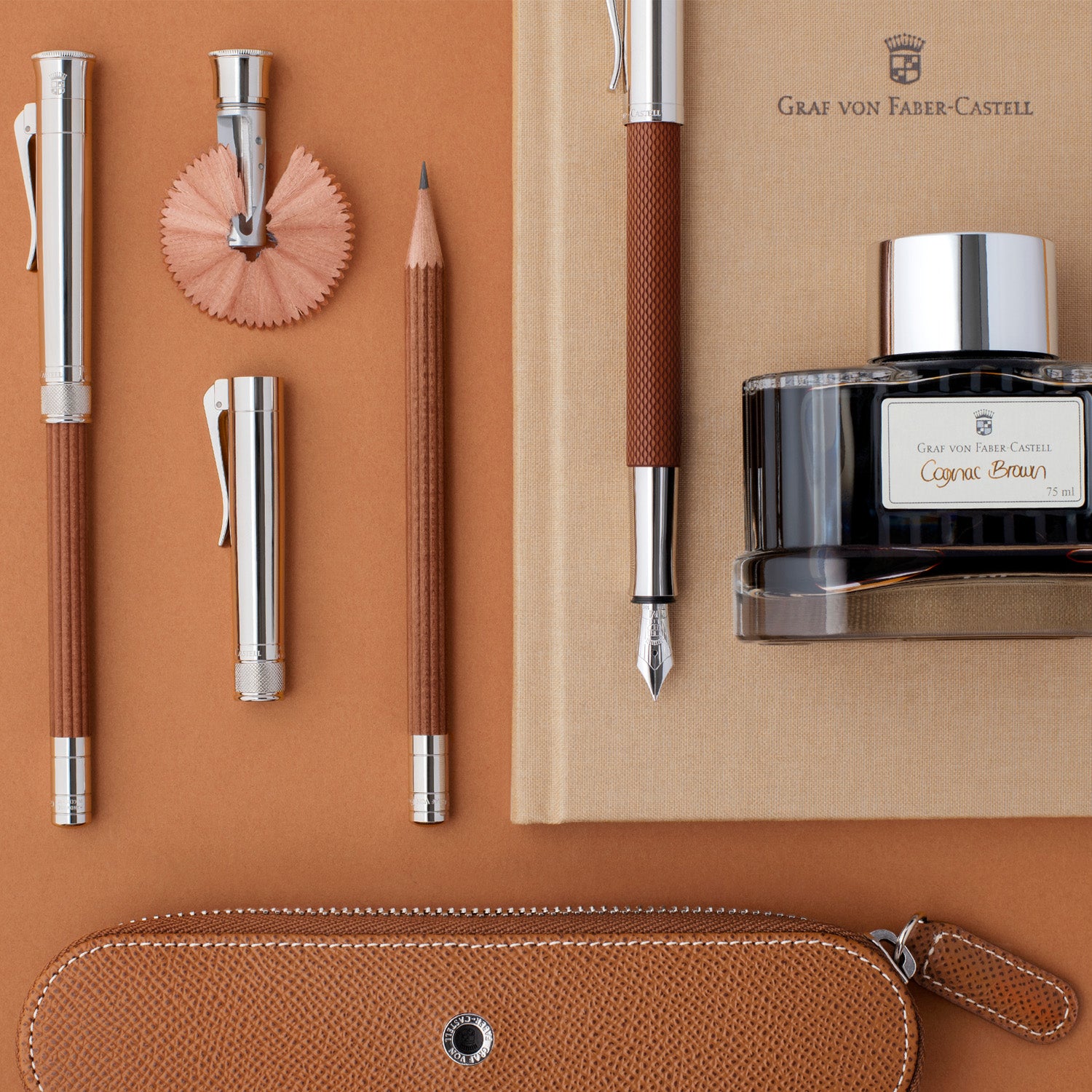 Buy Graf Von Faber-Castell Epsom Cognac Leather 2 Pen Holder | GVFC ...