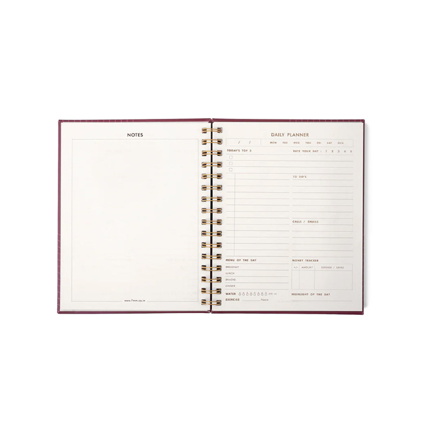 7mm Undated Daily Planner - Burgundy Boss 3