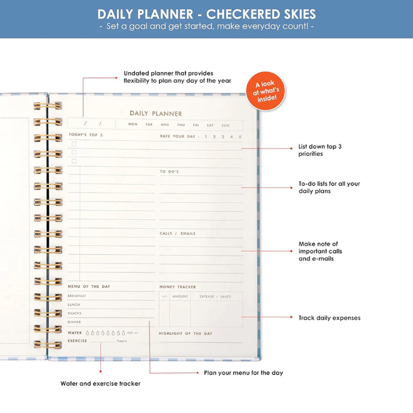 7mm Undated Daily Planner - Checkered Skies 2