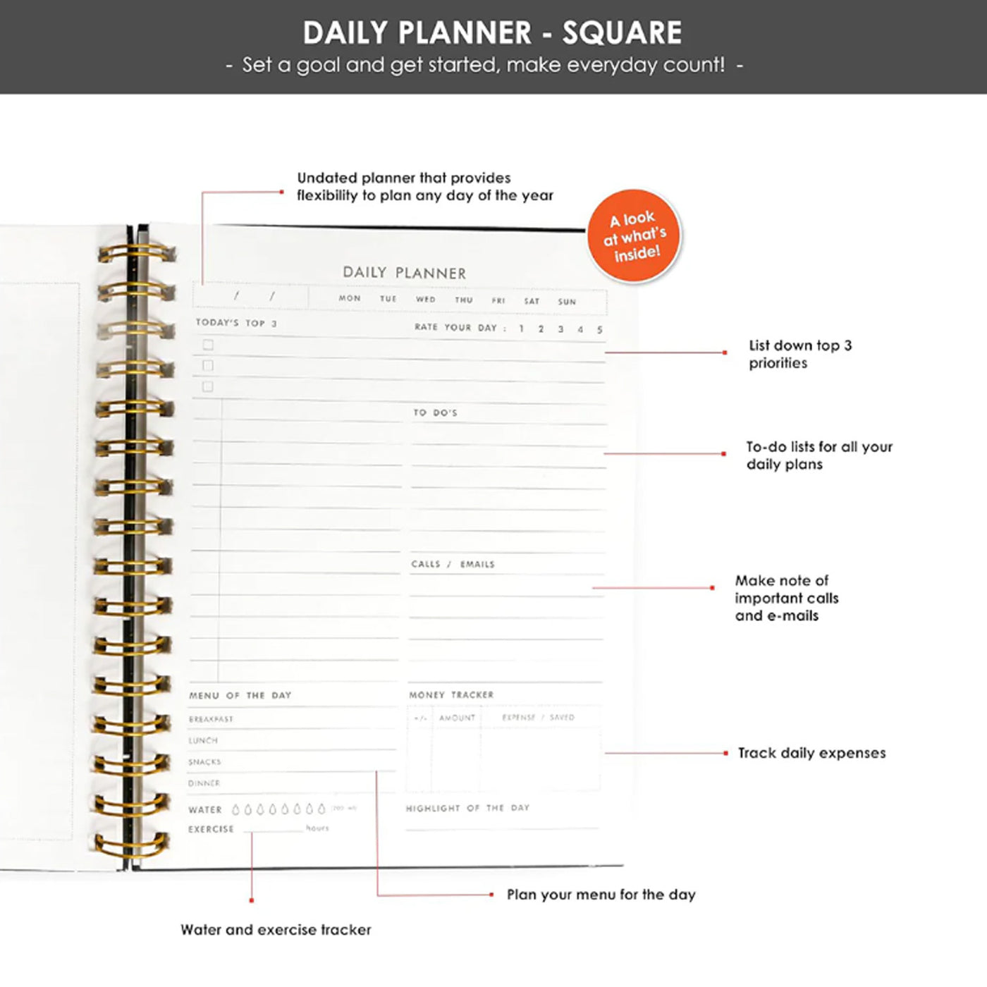 7mm Undated Daily Planner - Squares 3