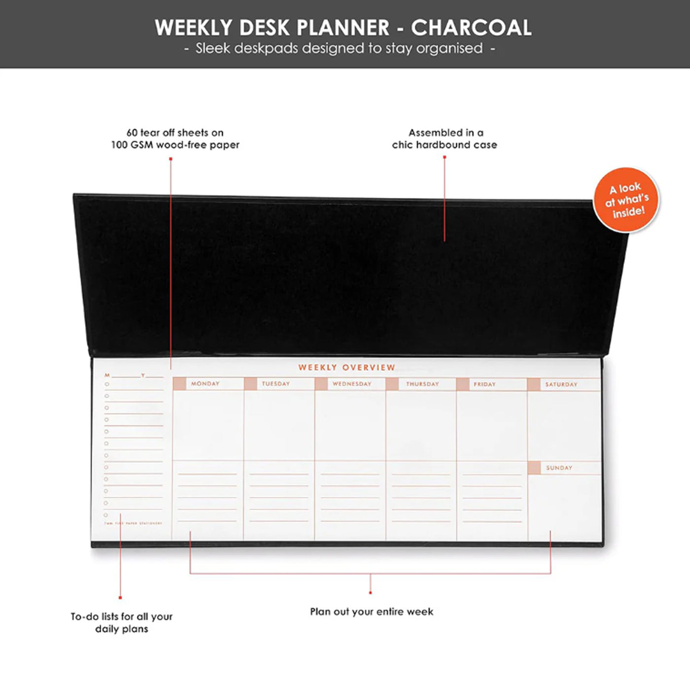 7mm Undated Weekly Planner - Charcoal 3