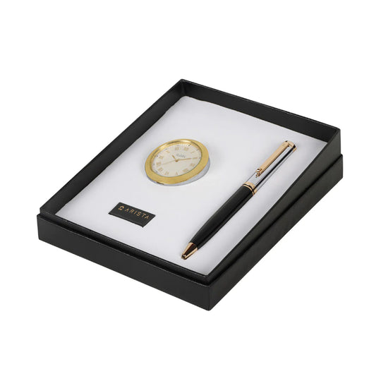 Arista Gift Set - Switch Black & Chrome GT Ball Pen with Table Clock