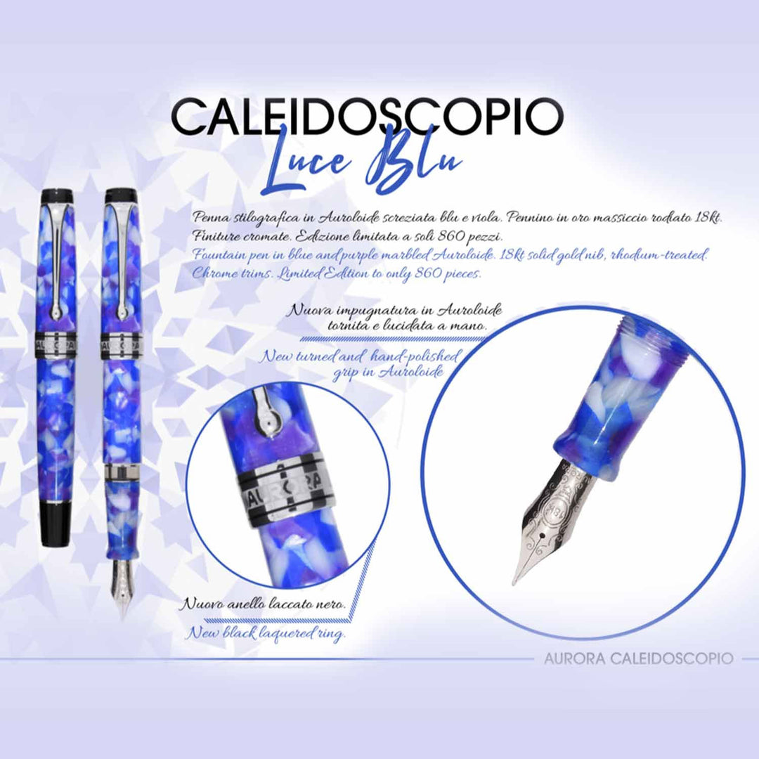 Aurora Optima Caleidoscopio Luce Blu Fountain Pen | Makoba | Aurora