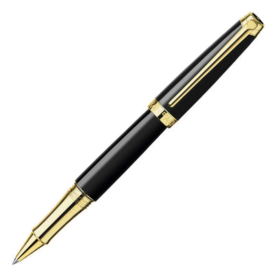 Caran D' Ache Leman Roller Ball Pen, Black / Gold Trim 1