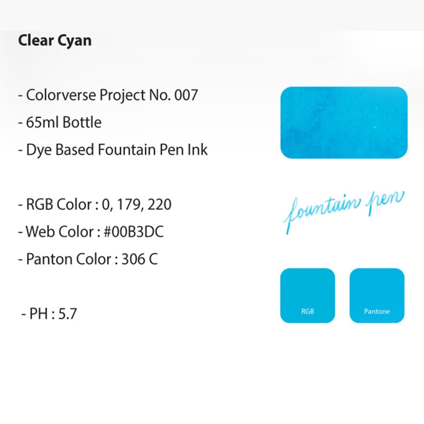 Colorverse Project Series Clear Cyan Ink Bottle - 65ml