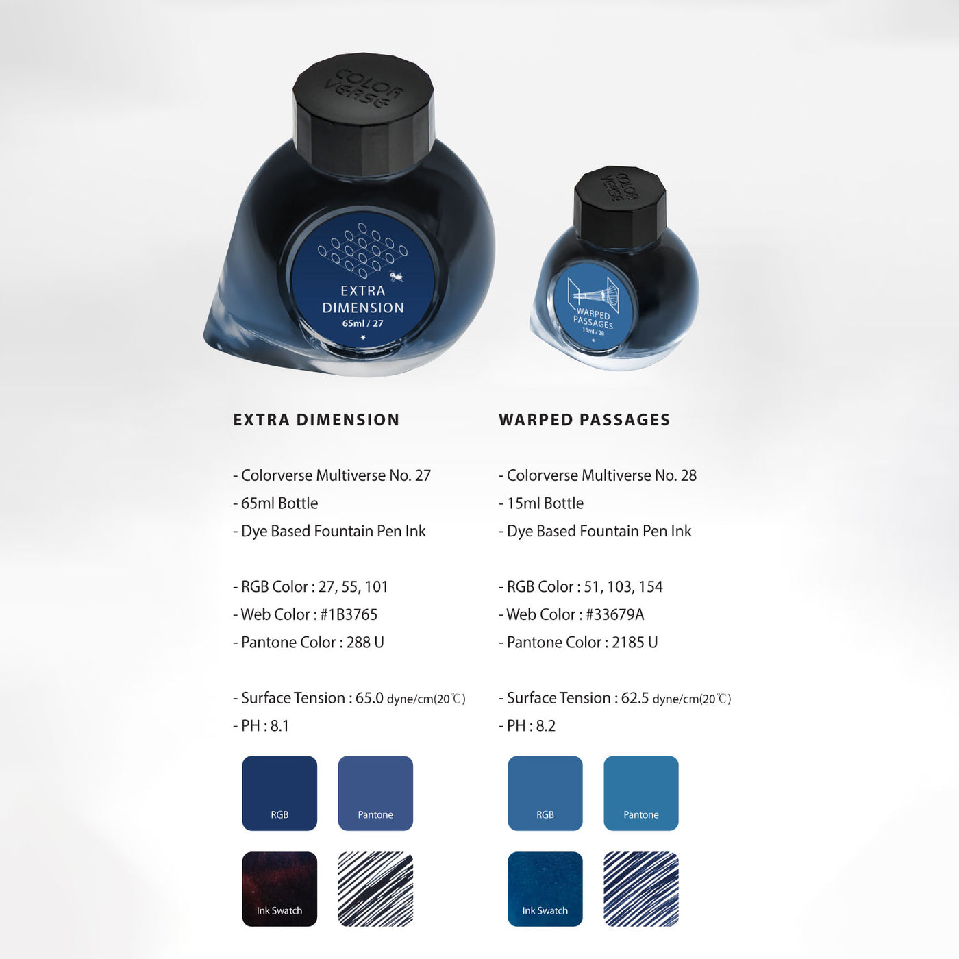 Colorverse Multiverse Extra Dimension & Warped Passages Ink Bottle Dark Blue (65ml) + Blue (15ml) 2