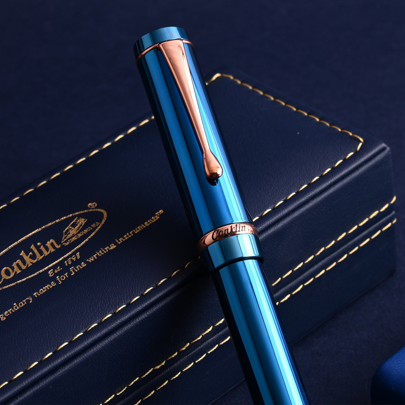 Conklin Duragraph Metal PVD Fountain Pen - Blue RGT 12