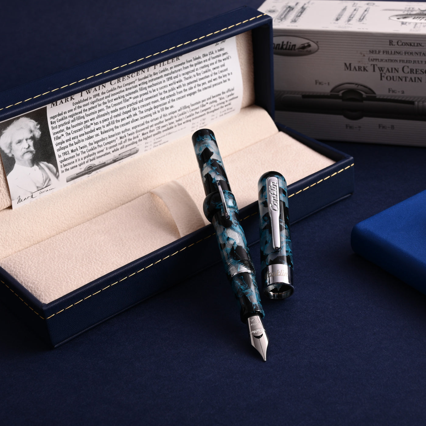 Conklin Mark Twain Cresent Filler Fountain Pen - Blue Array CT 5