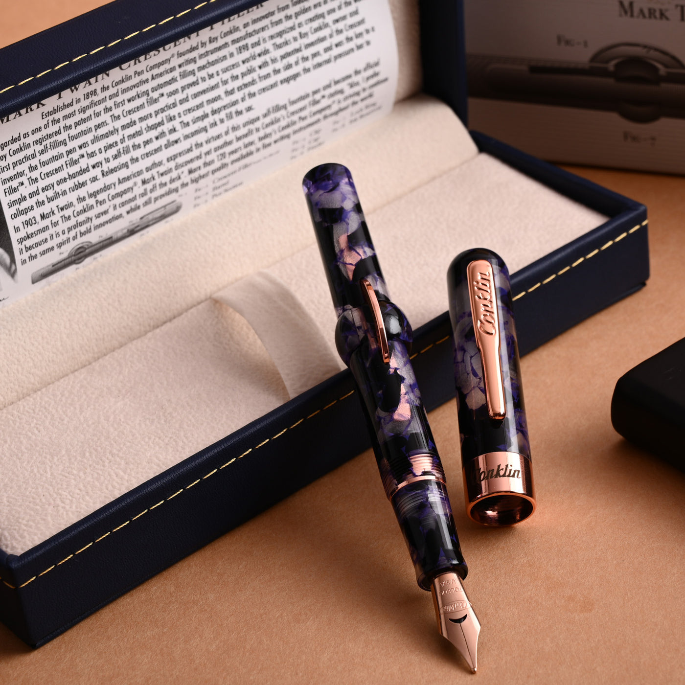 Conklin Mark Twain Cresent Filler Fountain Pen - Purple Fusion RGT 5